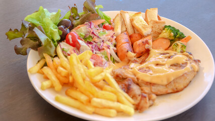 Steak Salad and French fried