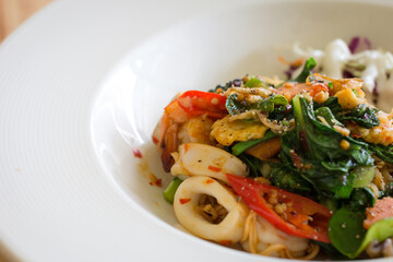 Stir fried noodle spicy in seafood
