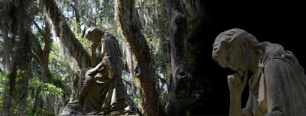 Fototapeta na wymiar Cemetery woman statue