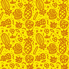 Hand drawn seamless pattern with pineapple elements. Creative vector texture with pineapple