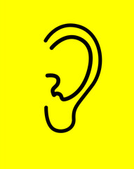 Isolated icon of a human ear on a yellow background. Vector illustration.