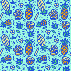 Hand drawn seamless pattern with pineapple elements. Creative vector texture with pineapple