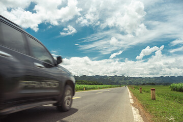 Moving car on a higway road