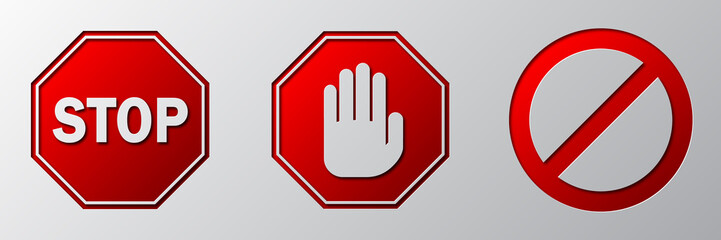 Red STOP sign isolated. Vector warning signs.
