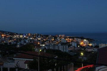 Night landscape of Dobra Voda city, Montenegro.