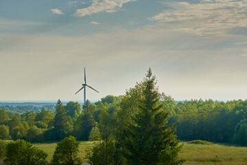 Wind turbine in the field. Wind power energy concept