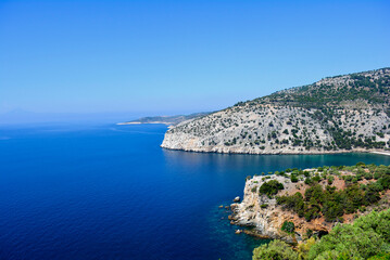 Fototapeta na wymiar The view from Monastery of Archangel Michael in Thasos, Greece, Aegean Sea