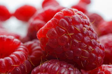 raspberries on white background