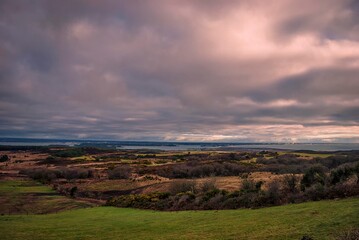 A panoramic view of the Studland and Godlingston Heath in Dorset, England