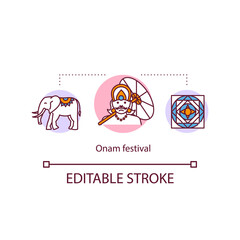 Onam festival concept icon. Hindu holidays. Kerala and Malayali festivals. Indian harvest festival idea thin line illustration. Vector isolated outline RGB color drawing. Editable stroke