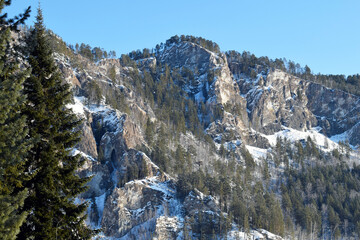 Beautiful winter landscape. View of the snowy mountains. snow covered mountains. Winter mood. Harsh climate.