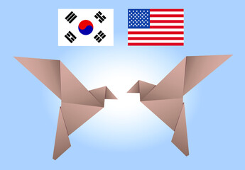 Day Diplomacy. International politic friendship. The concept of equality, peace and friendship. Cooperation between the US and Korea 