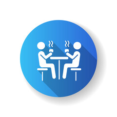 Dining hall flat design long shadow glyph icon. School cafeteria. University canteen. Students having lunch at table. People drinking hot drinks. Silhouette RGB color illustration