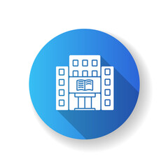 Library flat design long shadow glyph icon. University, college library. Bookstore. Student life. Educational building front. Reading halls. Architecture. Silhouette RGB color illustration