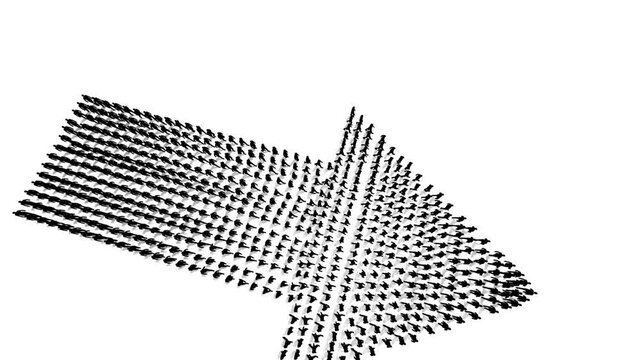 Businessmen crowd forming arrow shape, hd, against white