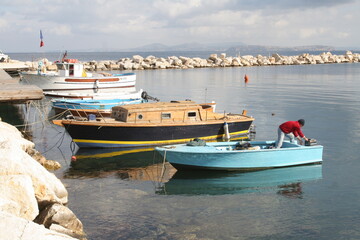 small boats in the port of lacco ameno, ischia island, gulf of naples, campania, italy
