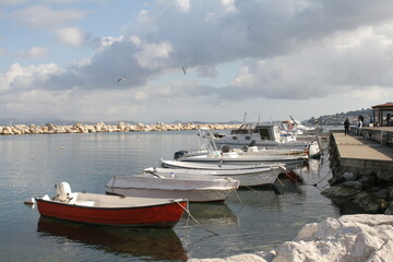 small boats in the port of lacco ameno, ischia island, gulf of naples, campania, italy