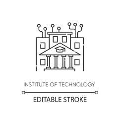 Institute of technology pixel perfect linear icon. Professional IT college, higher education thin line customizable illustration. Contour symbol. Vector isolated outline drawing. Editable stroke