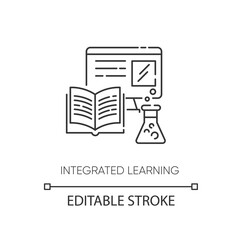 Integrated learning pixel perfect linear icon. Practical education, lessons with demonstration thin line customizable illustration. Contour symbol. Vector isolated outline drawing. Editable stroke