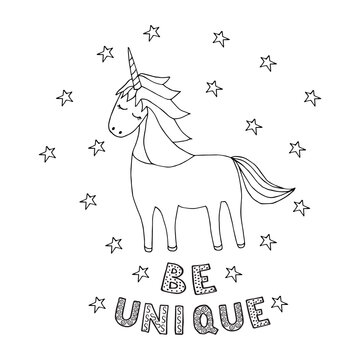 unicorn doodle bw, lettering 3