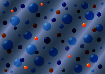 Multicolored balloons on a gray-blue wavy background. Abstract background with balls. Vector. 3D.