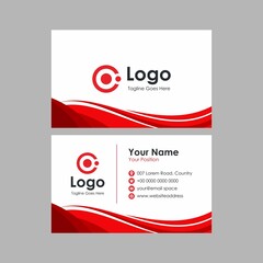 abstract flat red wavy business card design, professional stylish name card template vector