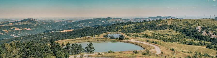 Rainwater resevoir for  watering the livestocks in Northern Apennines, Bologna prvince, Emilia...