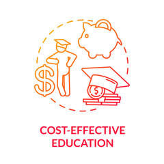 Cost effective education concept icon. Remote education. Academic expenses. Students scholarship. Distance learning idea thin line illustration. Vector isolated outline RGB color drawing
