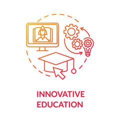 Innovative education concept icon. Online learning. Virtual classrooms. Modern technologies in education idea thin line illustration. Vector isolated outline RGB color drawing