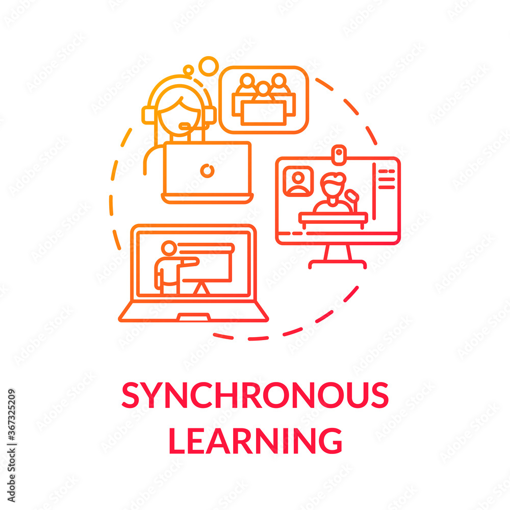 Poster synchronous learning concept icon. technologies in education. hybrid learning. web conferencing. dis
