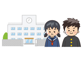 高校生と校舎
