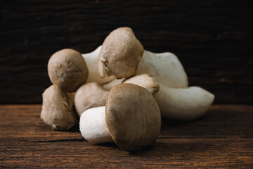 Mushroom on an old wooden table