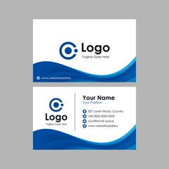 abstract smooth blue white wavy business card design, professional stylish name card template vector