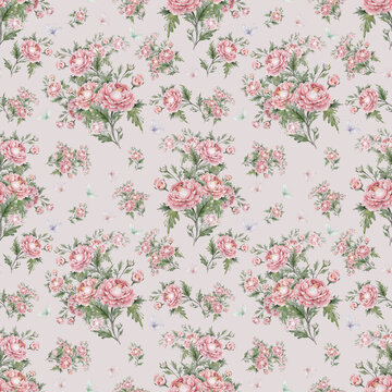 Seamless pattern bouquets of roses and butterflies
Beautiful print for your decor and textile design