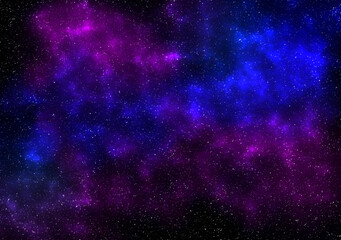 Obraz premium Nocne niebo z gwiazdami i mgławicą. Niebieskie i fioletowe tło gwiaździste niebo.