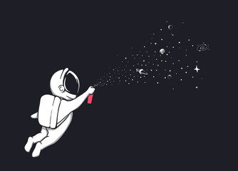 astronaut sprays stars and planets - 367328019