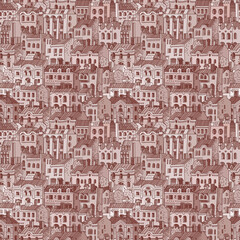 Obraz premium Vector hand drawn houses seamless pattern.