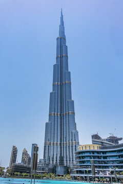 828,84 m (2,723 ft.) high Dubai Burj Khalifa - currently the tallest building in the world. DUBAI, UAE. July 14, 2018.