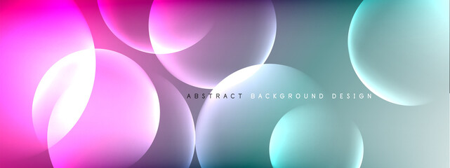Vector abstract background liquid bubble circles on fluid gradient with shadows and light effects. Shiny design templates for text