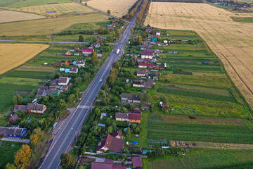 Village with a bird's eye view. Gardening.