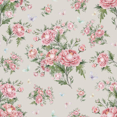 Seamless pattern bouquets of roses and butterflies
Beautiful print for your decor and textile design