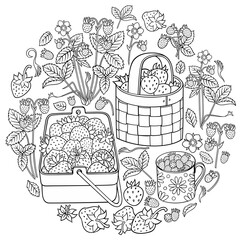 Strawberries in baskets cartoon illustration