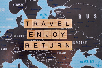 Travel enjoy and return. Concept of advertising travel tour company.