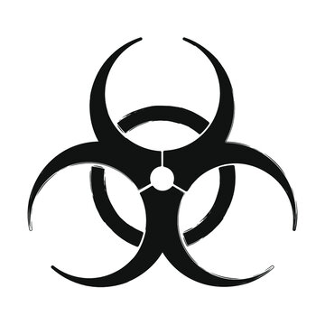 Biohazard warning sign. Toxic medical waste caution symbol. Poison bio-hazard contamination alert logo. Virus disease icon. Black silhouette isolated on white background. Vector illustration image.