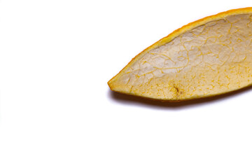 The inside of an orange peel