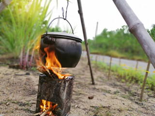 Outdoor camp fire and cooking