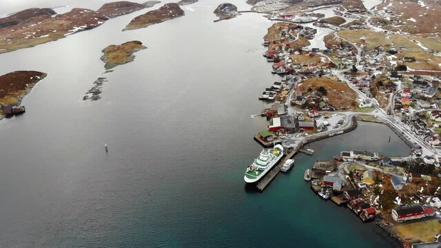 Aerial View of the Gulf and the Small Port Town on the Shore