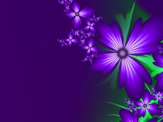 Fototapeta na wymiar Blue and purple fractal illustration background with flower. Creative element for design. Fractal flower rendered by math algorithm. Digital artwork for creative graphic design.
