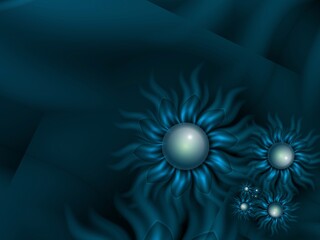 Blue and purple fractal illustration  background with flower. Creative element for design. Fractal flower rendered by math algorithm. Digital artwork for creative graphic design.