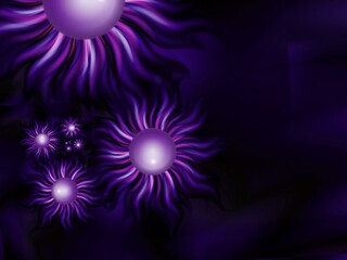 Fractal image with flowers on dark background.Template with place for inserting your text.Multicolor flowers. Fractal art as background.